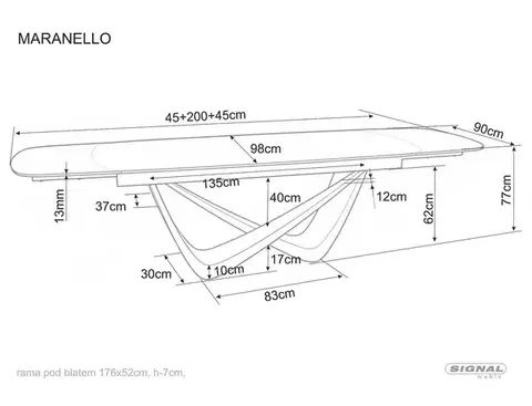 Maranello 200(290)*98 bővíthető étkező asztal pandoro fehér/ réz