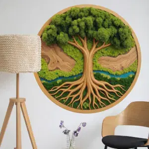 Kör alakú Életfa matrica – Bonsai, realisztikus rajzolat