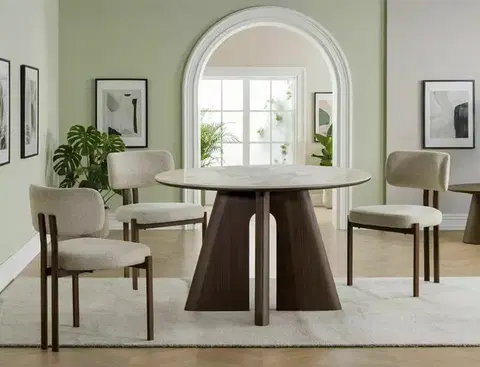 Alzano Ceramic 120 kör étkező asztal Pandoro fehér/ dió