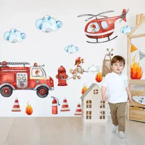 Falmatricák - Tűzoltók, tűzoltó autó és helikopter