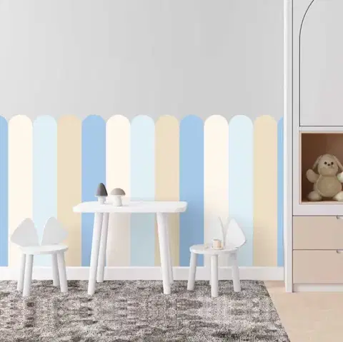 Öntapadós textil tapéta falra "Ívek - Beachy Waves" (Tompa kék természetes hatású)
