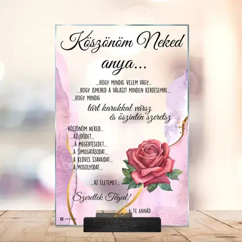 Ajándék anyának - személyre szabott üveg plakett egyedi szöveggel és dizájnnal