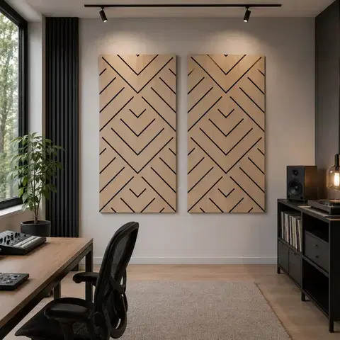 FREJA hangszigetelő dizájn falpanel (120 × 60 × 0,9 cm) – Világos tölgy & V-mintás - világos tölgy
