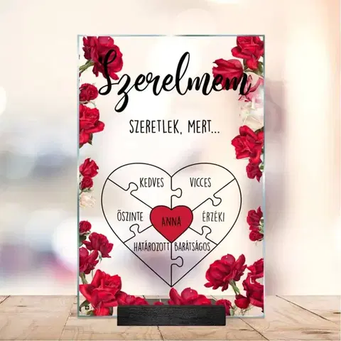 Egyedi ajándék nőnek - Szív üveg plaketten
