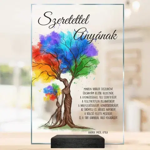 Ajándék édesanyának - személyre szabott üveg plakett egyedi szöveggel és dizájnnal