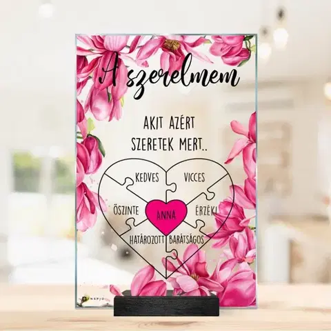 Romantikus ajándék nőnek - üveg plakett