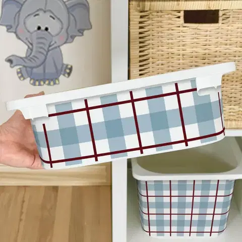 Színes matrica az IKEA TROFAST dobozra – Burgundy Blue Káro