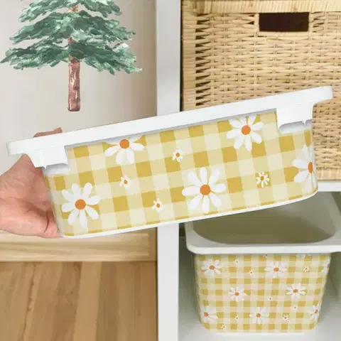 Matrica az IKEA TROFAST dobozra – Fehér margaréták négyzeteken
