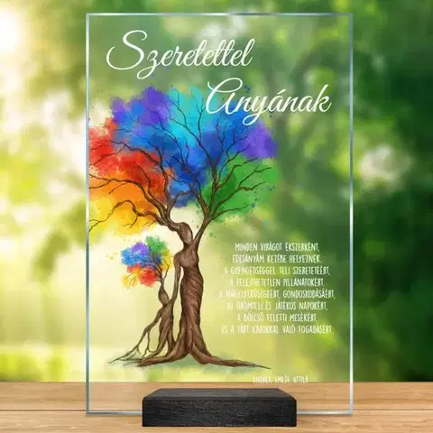 Ajándék anyának - személyre szabott üveg plakett egyedi szöveggel és dizájnnal