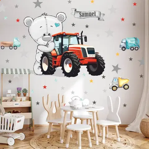 Gyerekszoba falmatrica fiúknak - Maci traktorral