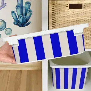 Matrica IKEA TROFAST dobozhoz - Kék csíkok (bézs színűre)