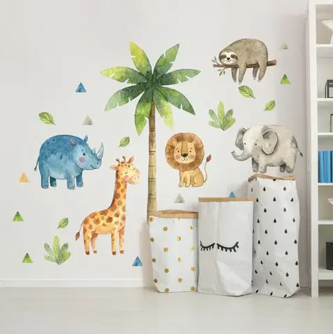 Akvarell matrica gyerekszobába – Pálmafa és állatok