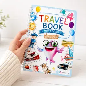 Montessori TRAVEL BOOK utazáshoz – 15 oldalnyi szórakozás az INSPIO-tól
