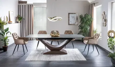 Dolce ceramic étkező asztal szürke márvány/ dió  180(240)*95