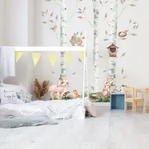 Nyírfa imádnivaló állatokkal - Gyerek matrica