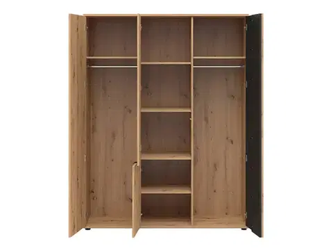 Vabres SZF4D gardróbszekrény fekete/ artisan tölgy