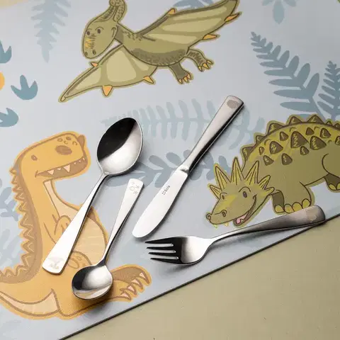 Dino gyermek evőeszközkészlet 4 db — KIDS WORLD poliert - W0195