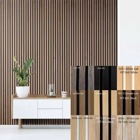 FREJA Hangszigetelő tábla falra 240x60x2,2cm. White Oak- fehér filc hátlappal - Egyedi méretre is levágjuk - K011 White Oak fehér fic hátlappal