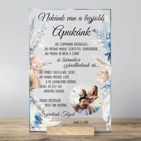 Ajándék fotóval, személyre szabott szöveggel üveg plaketten - elküldjük 24 órán belül