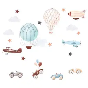 Falmatrica gyerekszobába - Retro autók és hőlégballonok