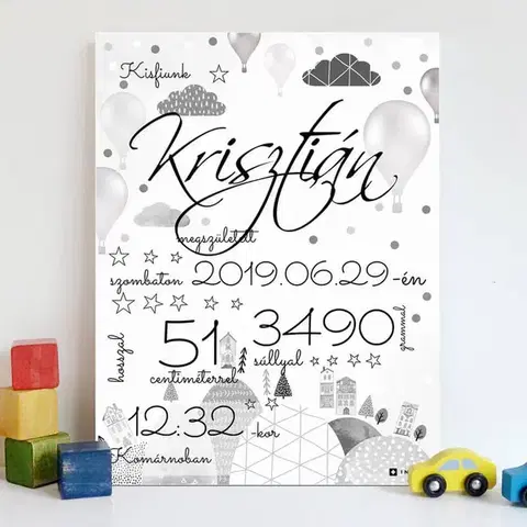 Ajándék újszülöttnek - Névre szóló tábla hőlégballonokkal
