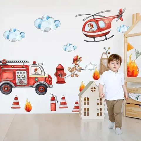 Falmatricák - Tűzoltók, tűzoltó autó és helikopter