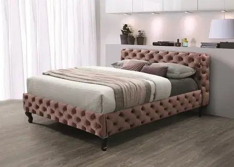 Herrera Velvet francia ágy 160x200 antik rózsaszín/ wenge bluvel 52