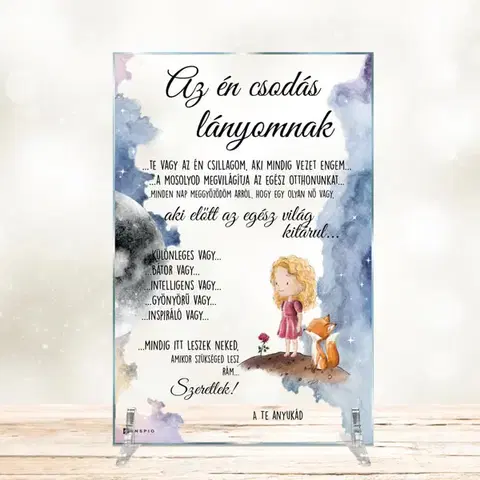 Egyedi ajándék lánygyermeknek - üvegtábla saját szöveggel és dizájnnal