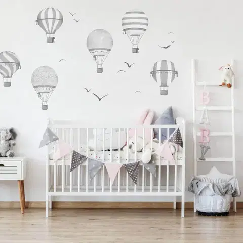 Szürke hőlégballon falmatricák gyerekszobába